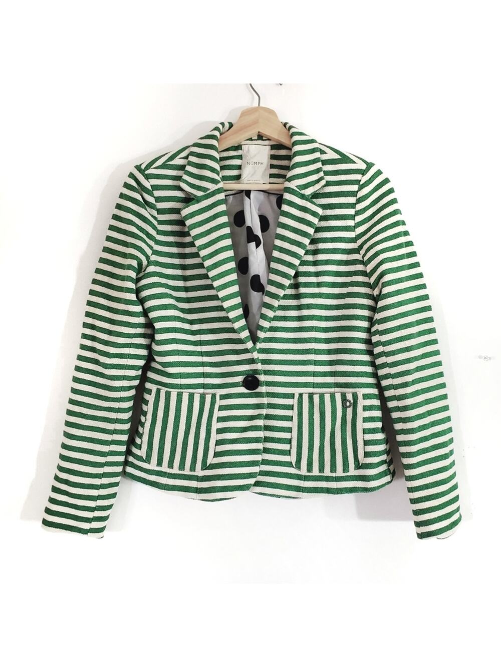 Numph | Striped Single Button Blazer with Polka-dot Lining